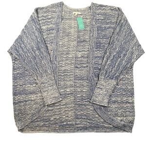 Women's Maurice’s Blue and White Open Front Cardigan Sweater Size Lg NWT